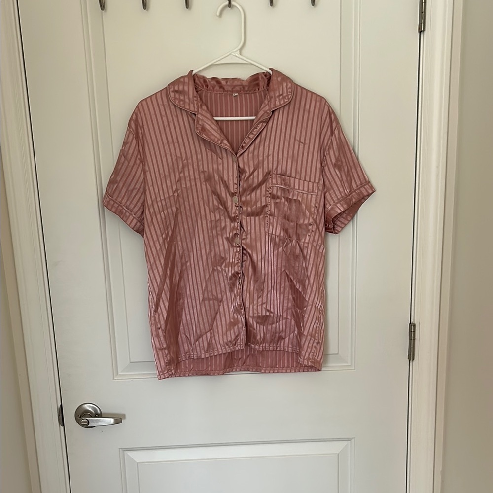 Amazon Women's Pink Striped Satin Pajama Top